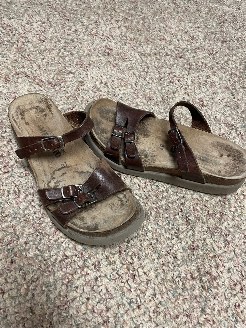 Mephisto Brown Leather double strap Buckle Sandals